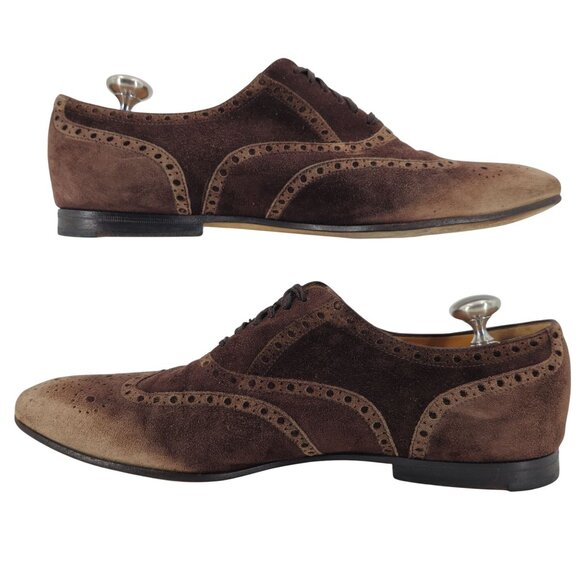 Gucci Italy Men size 7.5E Brown Suede Wingtip Derby Oxfords Designer Dress Shoes - Picture 9 of 14